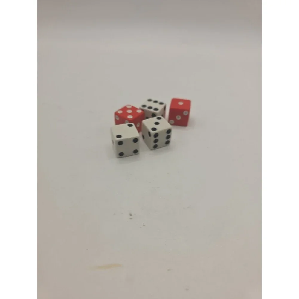 Lot of 5 RISK Dice (3 Red & 2 White) 1993 Edition Game Replacement Parts Pieces